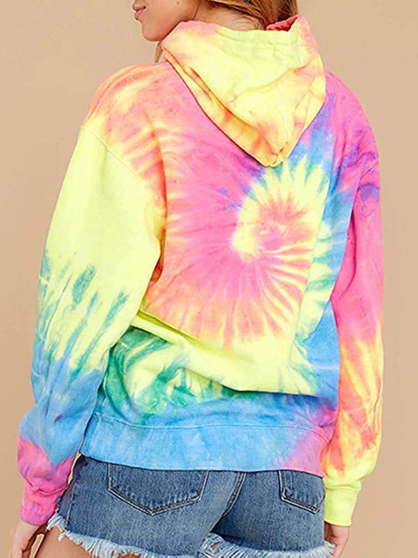 Blue Zone Planet | Spring autumn winter top tie-dye hooded long-sleeved pocket sweater-TOPS / DRESSES-[Adult]-[Female]-2022 Online Blue Zone Planet