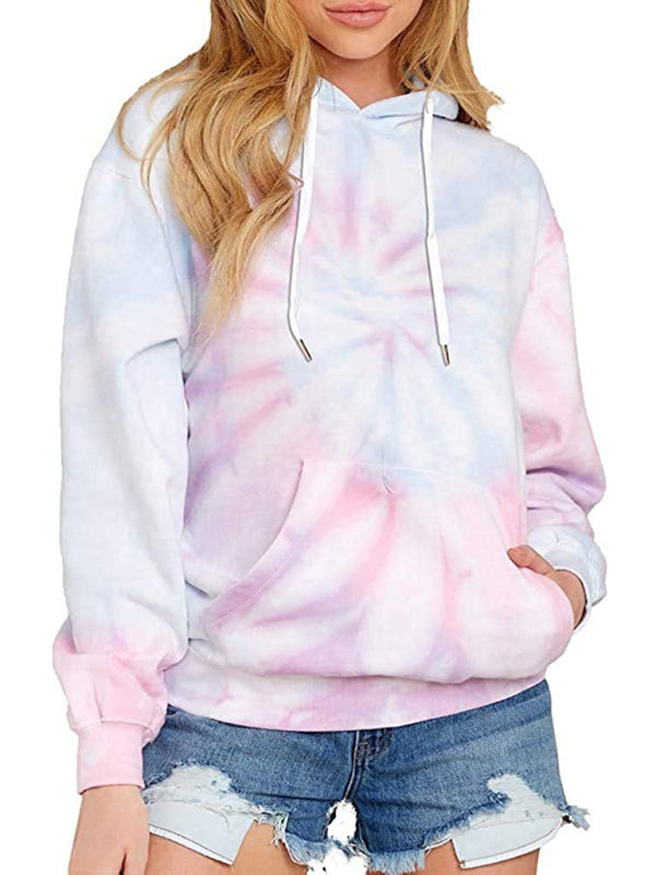 Blue Zone Planet | Spring autumn winter top tie-dye hooded long-sleeved pocket sweater-TOPS / DRESSES-[Adult]-[Female]-2022 Online Blue Zone Planet