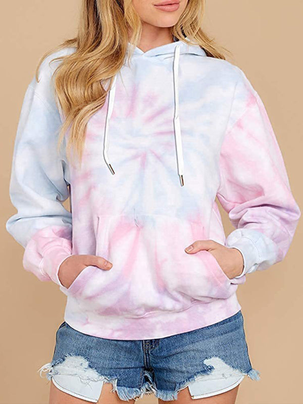 Blue Zone Planet | Spring autumn winter top tie-dye hooded long-sleeved pocket sweater-TOPS / DRESSES-[Adult]-[Female]-2022 Online Blue Zone Planet