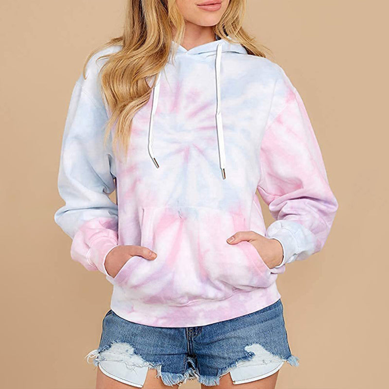 Blue Zone Planet | Spring autumn winter top tie-dye hooded long-sleeved pocket sweater-TOPS / DRESSES-[Adult]-[Female]-Printing 3-S-2022 Online Blue Zone Planet