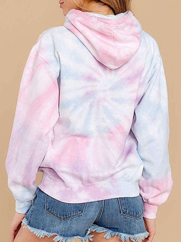 Blue Zone Planet | Spring autumn winter top tie-dye hooded long-sleeved pocket sweater-TOPS / DRESSES-[Adult]-[Female]-2022 Online Blue Zone Planet