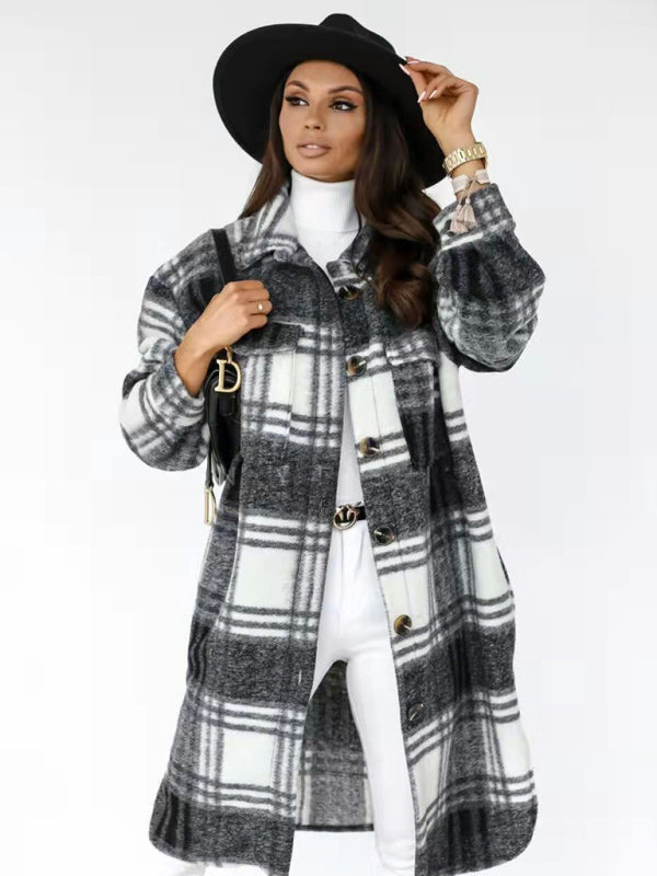 Blue Zone Planet | plaid brushed mid-length woolen coat BLUE ZONE PLANET