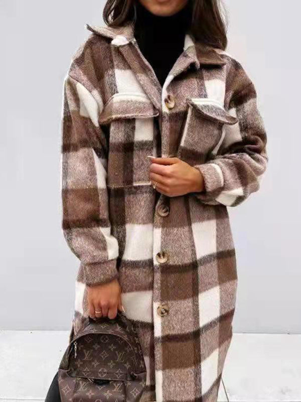 Blue Zone Planet | plaid brushed mid-length woolen coat BLUE ZONE PLANET