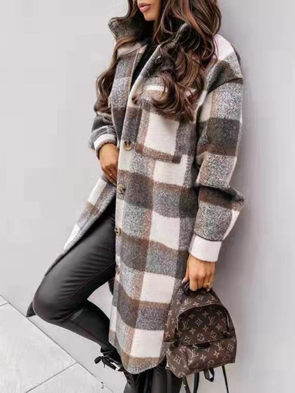 Blue Zone Planet | plaid brushed mid-length woolen coat BLUE ZONE PLANET