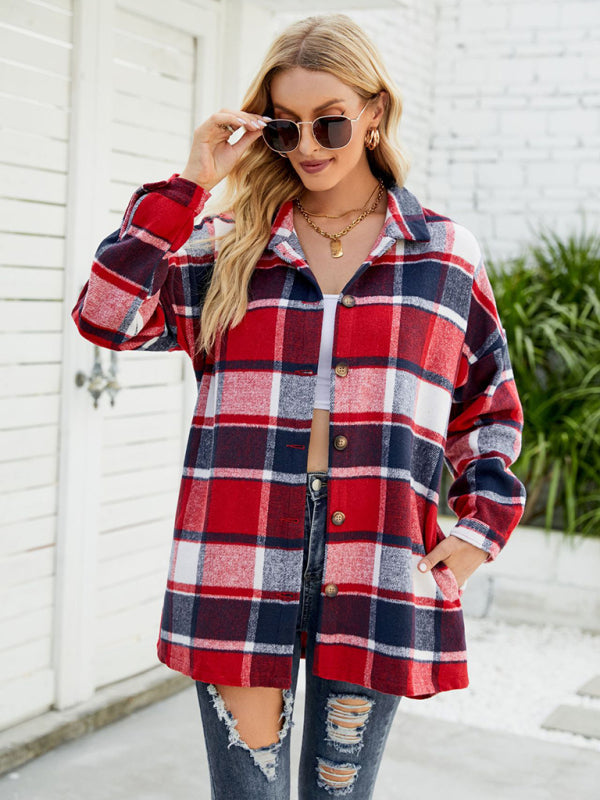 Blue Zone Planet |  Long-sleeve lapel plaid shirt jacket BLUE ZONE PLANET