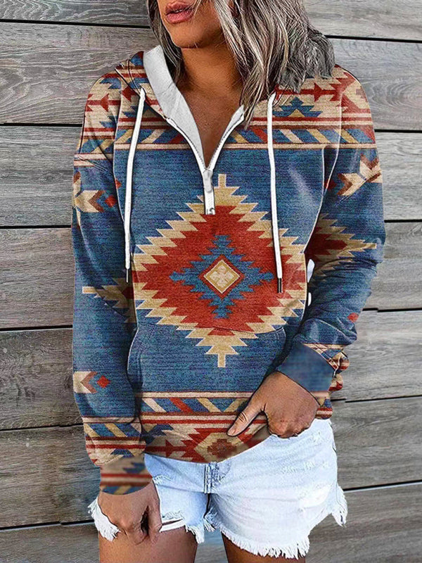 Blue Zone Planet |  ethnic tribal print hooded sweater jacket top BLUE ZONE PLANET