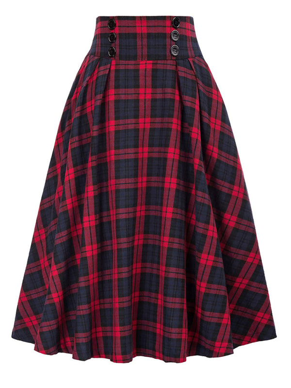 Blue Zone Planet |  s Button Waist Swing Skirt Plaid Skirt Wool Swing Skirt BLUE ZONE PLANET