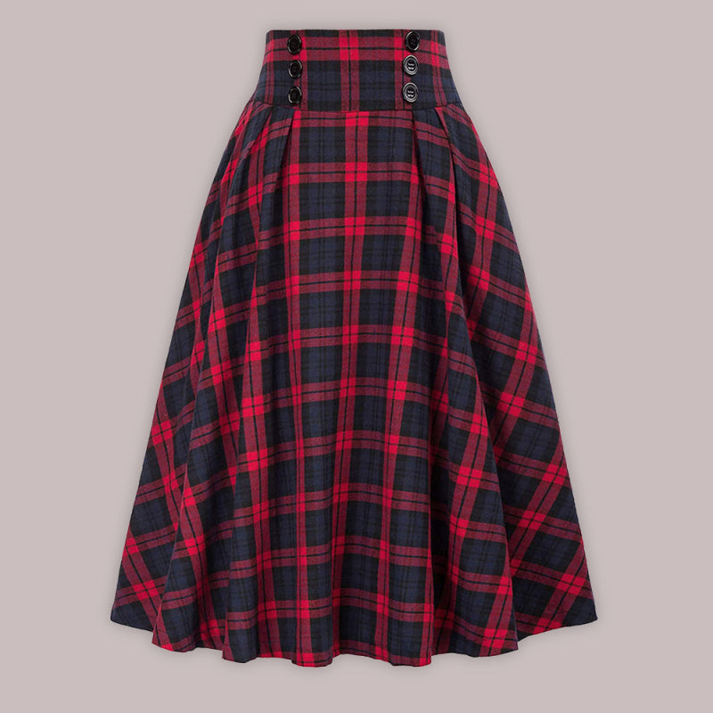 Blue Zone Planet |  s Button Waist Swing Skirt Plaid Skirt Wool Swing Skirt BLUE ZONE PLANET