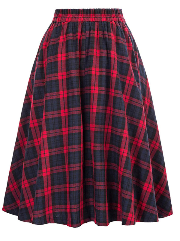 Blue Zone Planet |  s Button Waist Swing Skirt Plaid Skirt Wool Swing Skirt BLUE ZONE PLANET