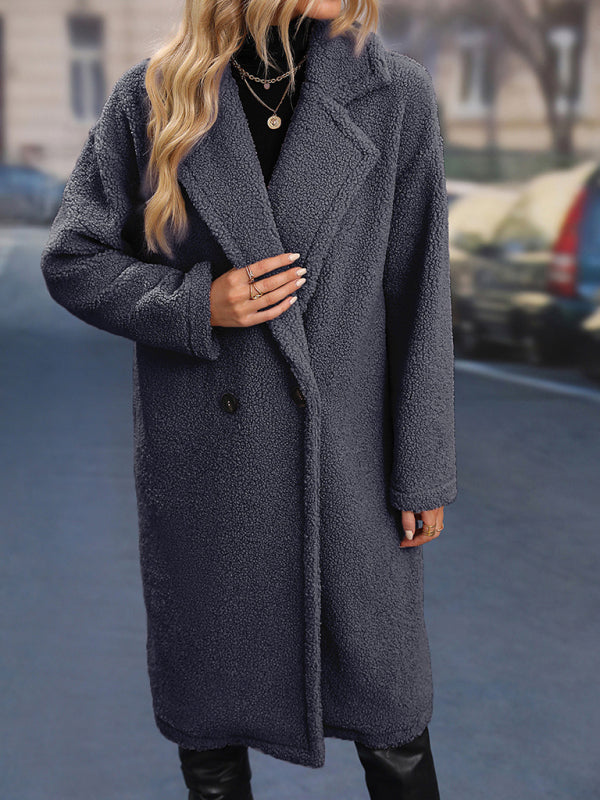 Women's mid-length thickened grain woolen blue red coat coat-[Adult]-[Female]-Grey-M-2022 Online Blue Zone Planet