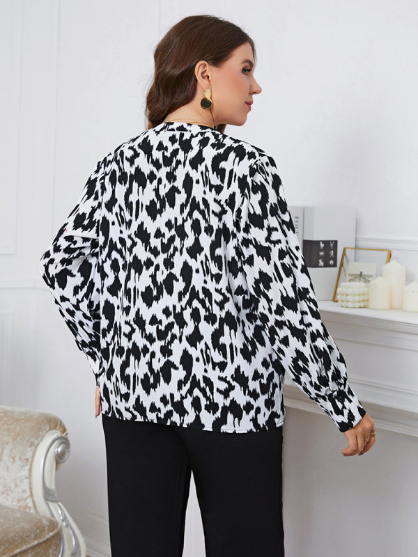 Plus size fashion niche retro foreign gas leopard shirt-[Adult]-[Female]-2022 Online Blue Zone Planet