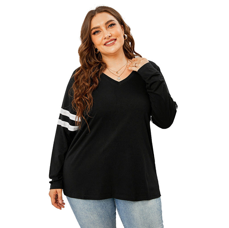 plus size loose long -sleeved V -neck sleeve top-[Adult]-[Female]-2022 Online Blue Zone Planet