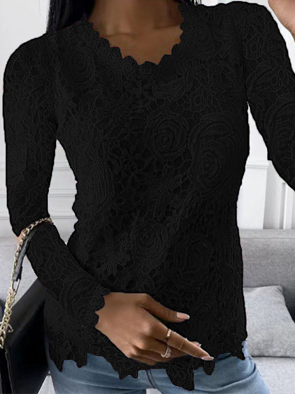 lace simple and elegant long-sleeved top-[Adult]-[Female]-2022 Online Blue Zone Planet