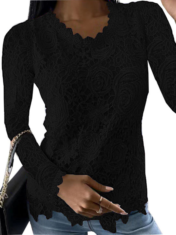 lace simple and elegant long-sleeved top-[Adult]-[Female]-2022 Online Blue Zone Planet
