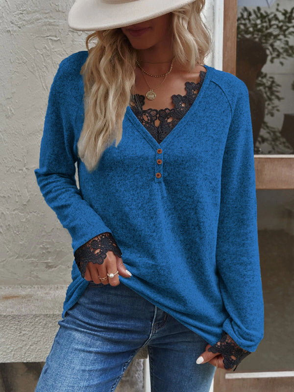 New stitching knitted sweater cashmere sweater T-shirt-TOPS / DRESSES-[Adult]-[Female]-Blue-S-2022 Online Blue Zone Planet
