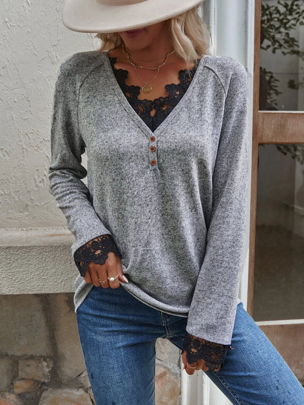 New stitching knitted sweater cashmere sweater T-shirt-TOPS / DRESSES-[Adult]-[Female]-Grey-S-2022 Online Blue Zone Planet
