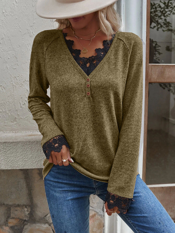 New stitching knitted sweater cashmere sweater T-shirt-TOPS / DRESSES-[Adult]-[Female]-Khaki-S-2022 Online Blue Zone Planet