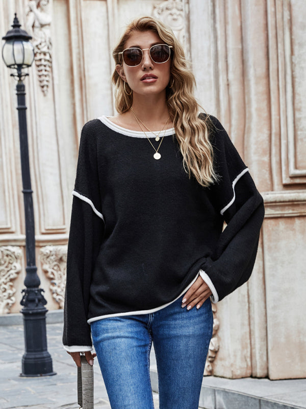 Blue Zone Planet | New sweater round neck sweater loose large size women's sweater women-TOPS / DRESSES-[Adult]-[Female]-Black-S-2022 Online Blue Zone Planet