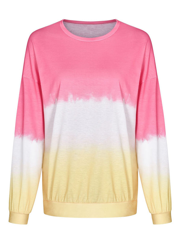 Blue Zone Planet | Sweatshirt Top Rainbow Gradient Printed Long Sleeve Sweatshirt-TOPS / DRESSES-[Adult]-[Female]-2022 Online Blue Zone Planet