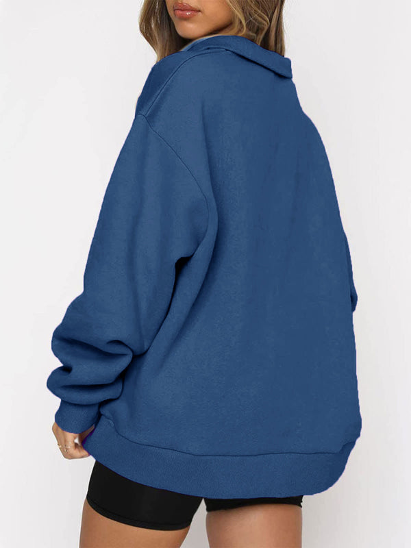 Blue Zone Planet | Pocket Top Half Zip Pullover Long Sleeve Sweatshirt Sweatshirt-[Adult]-[Female]-2022 Online Blue Zone Planet