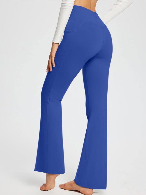 Blue Zone Planet | Solid Color Casual Ladies High Waist Slim Wide Leg Yoga Fitness Pants-[Adult]-[Female]-2022 Online Blue Zone Planet