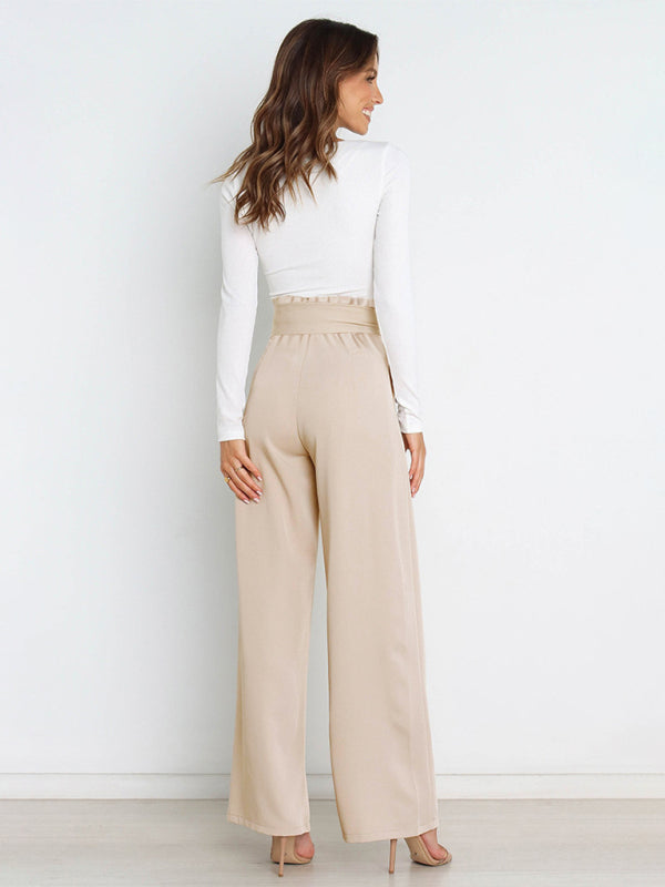 Blue Zone Planet |  Solid Color All-Matching Belted Wide-Leg Trousers BLUE ZONE PLANET