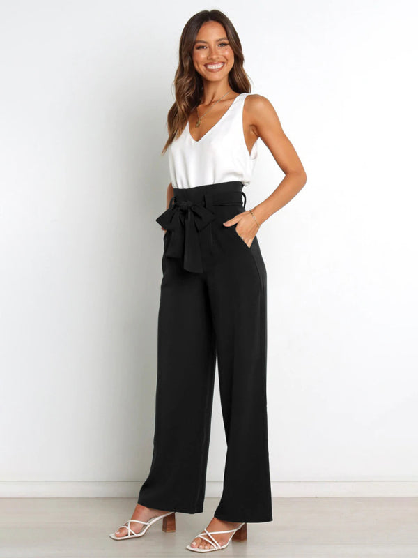 Blue Zone Planet |  Solid Color All-Matching Belted Wide-Leg Trousers BLUE ZONE PLANET