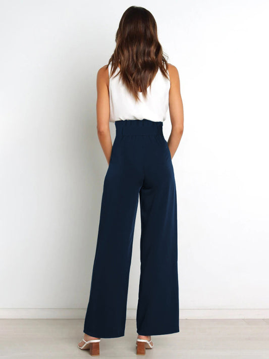 Blue Zone Planet |  Solid Color All-Matching Belted Wide-Leg Trousers BLUE ZONE PLANET