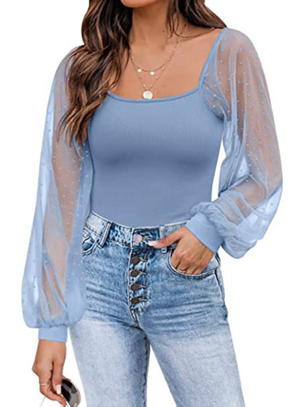 Blue Zone Planet | Ladies Perspective Lantern Sleeve Stitching Slim Top BLUE ZONE PLANET