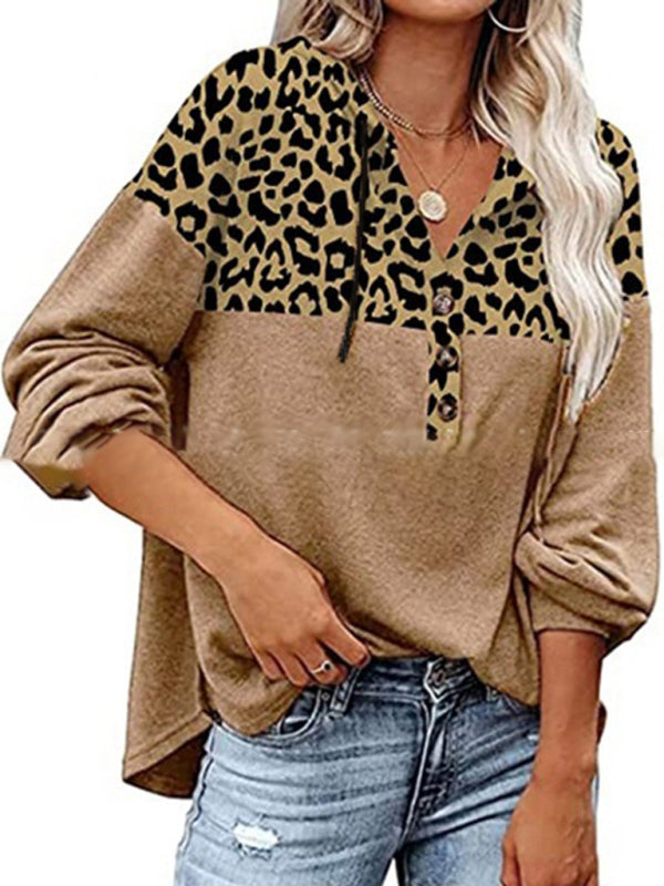 Women's New Tops Printed Stitching Loose Thickened Fleece Sweater-[Adult]-[Female]-Khaki-S-2022 Online Blue Zone Planet