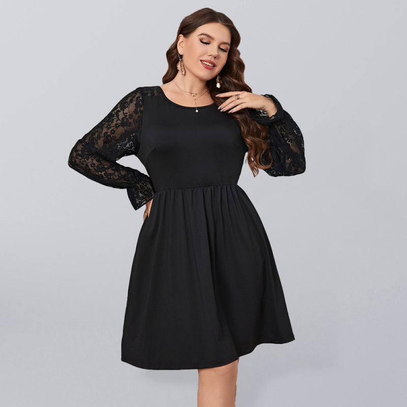 Solid Color Lace Elegant Plus Size Dress kakaclo