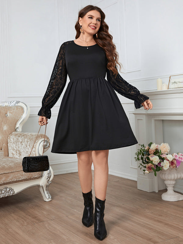 Solid Color Lace Elegant Plus Size Dress kakaclo