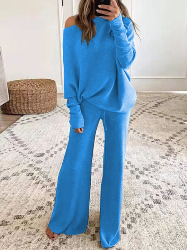 Blue Zone Planet | Solid Color Solid Color Off Shoulder Knit Suit BLUE ZONE PLANET