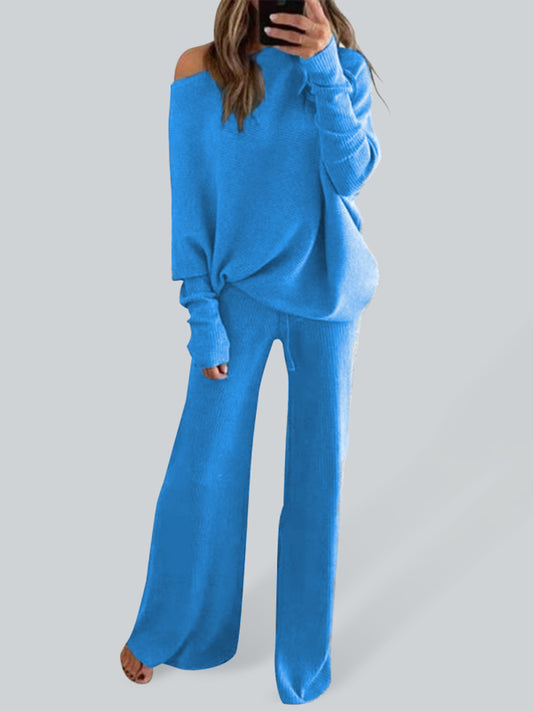 Blue Zone Planet | Solid Color Solid Color Off Shoulder Knit Suit BLUE ZONE PLANET