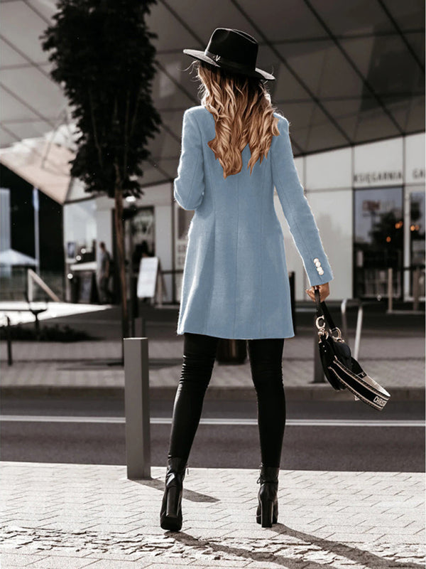 Autumn and winter long sleeve double breasted woolen coat BLUE ZONE PLANET