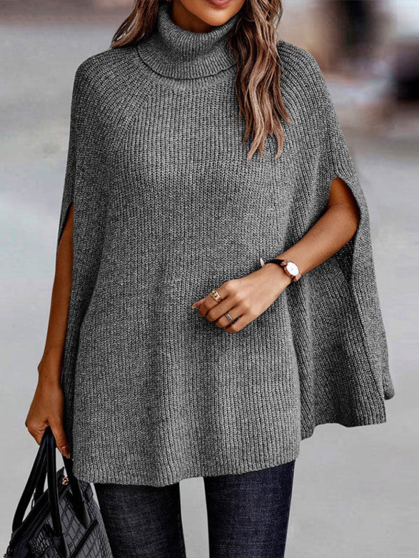 Blue Zone Planet | Sweater Turtleneck Loose Cape Sweater-TOPS / DRESSES-[Adult]-[Female]-2022 Online Blue Zone Planet