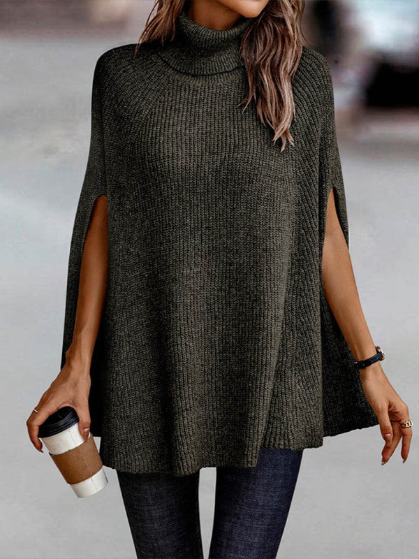 Blue Zone Planet | Sweater Turtleneck Loose Cape Sweater-TOPS / DRESSES-[Adult]-[Female]-Green-S-2022 Online Blue Zone Planet