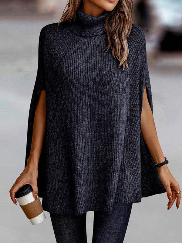 Blue Zone Planet | Sweater Turtleneck Loose Cape Sweater-TOPS / DRESSES-[Adult]-[Female]-2022 Online Blue Zone Planet