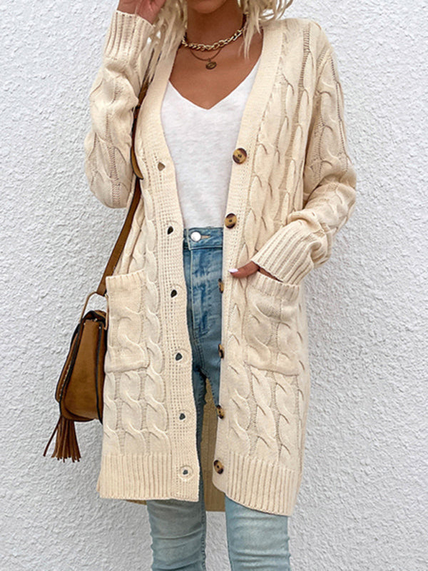 Long Twist Sweater Arrival Button Straight Pocket Cardigan BLUE ZONE PLANET