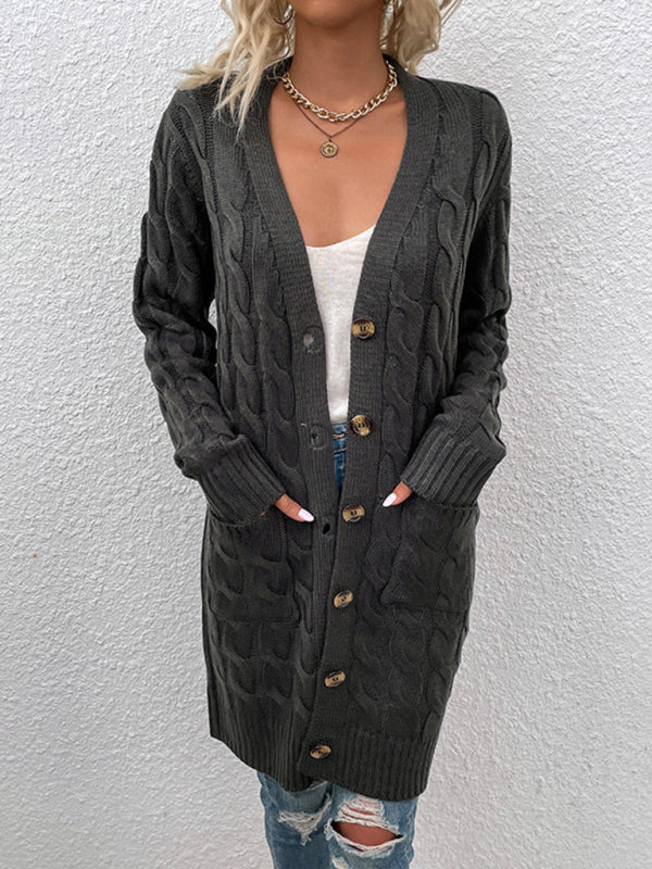 Long Twist Sweater Arrival Button Straight Pocket Cardigan BLUE ZONE PLANET
