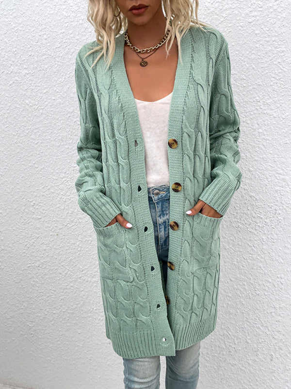 Long Twist Sweater Arrival Button Straight Pocket Cardigan BLUE ZONE PLANET
