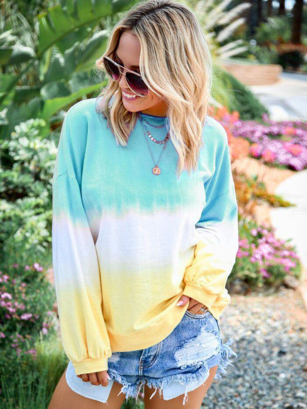 Tina's Tie Dye Rainbow Print Long Sleeve Sweatshirt-TOPS / DRESSES-[Adult]-[Female]-2022 Online Blue Zone Planet