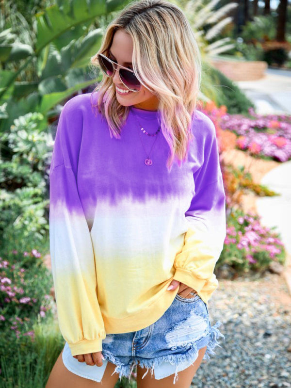 Tina's Tie Dye Rainbow Print Long Sleeve Sweatshirt-TOPS / DRESSES-[Adult]-[Female]-Purple-S-2022 Online Blue Zone Planet