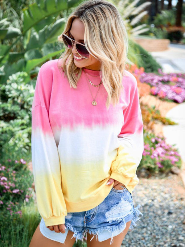 Tina's Tie Dye Rainbow Print Long Sleeve Sweatshirt-TOPS / DRESSES-[Adult]-[Female]-Pink-S-2022 Online Blue Zone Planet