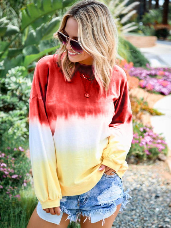 Tina's Tie Dye Rainbow Print Long Sleeve Sweatshirt-TOPS / DRESSES-[Adult]-[Female]-Wine Red-S-2022 Online Blue Zone Planet