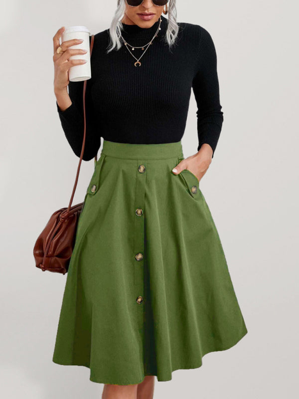 Blue Zone Planet |  Pocket Button Elegant Midi Skirt BLUE ZONE PLANET