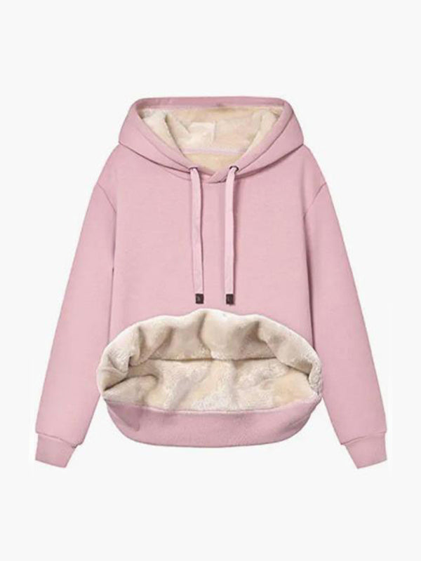 Blue Zone Planet | Warm Lamb Fleece Pocket Hooded Sports Sweater Coat Women-TOPS / DRESSES-[Adult]-[Female]-Pink-S-2022 Online Blue Zone Planet