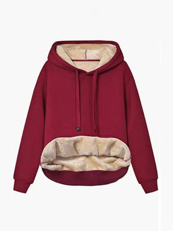 Blue Zone Planet | Warm Lamb Fleece Pocket Hooded Sports Sweater Coat Women-TOPS / DRESSES-[Adult]-[Female]-Wine Red-S-2022 Online Blue Zone Planet