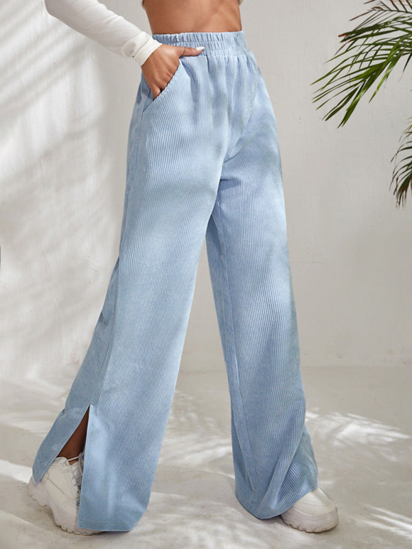 solid color corduroy paneled slit wide-leg trousers BLUE ZONE PLANET