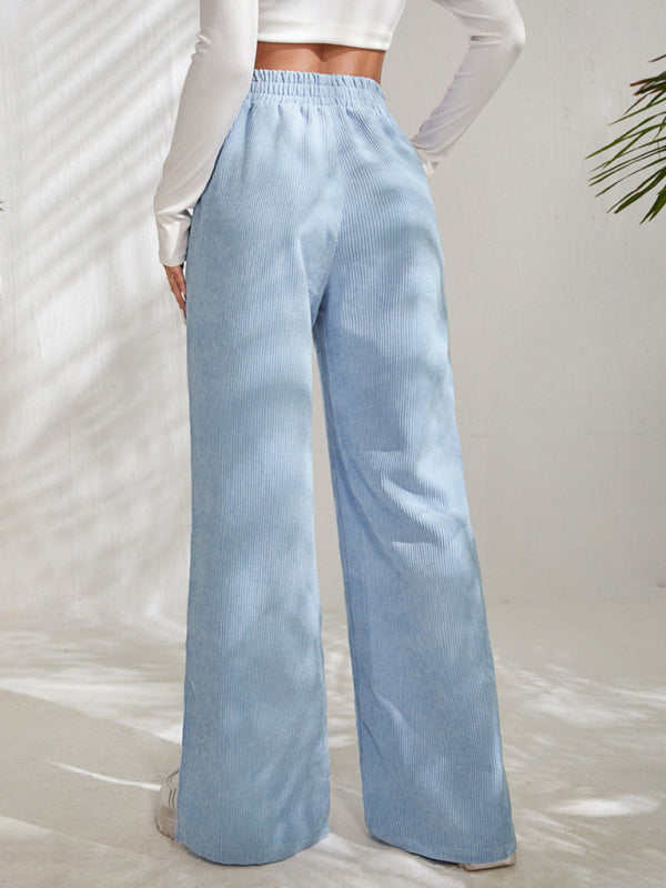 solid color corduroy paneled slit wide-leg trousers BLUE ZONE PLANET